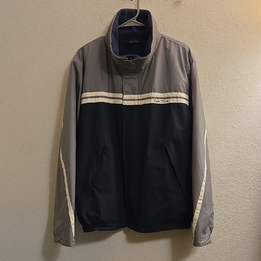 Nautica Two-Tone Reversible Jacket with Hidden Hood In Collar - Navy & Gray - XL